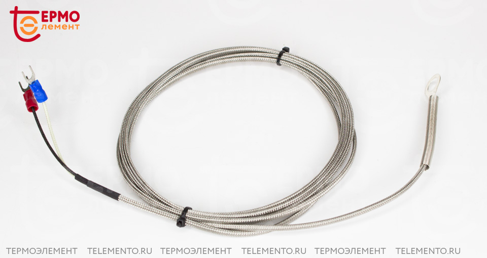 Термопара ТЭК-10 кольцевая тип J Ø 8 x 14 мм, вывод 2м (плоская) фото №1 Термоэлемент